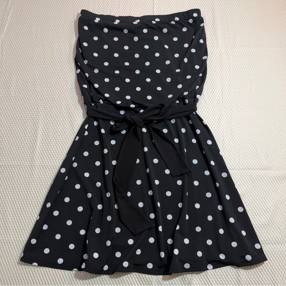 White House Black Market Strapless Dress S Polka Dot Y2K Coastal Cowgirl Mini